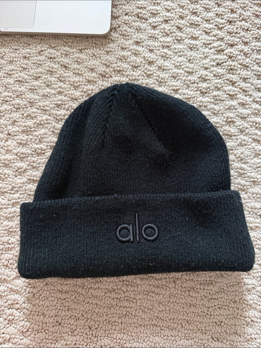 Alo Black Knit Beanie with Logo